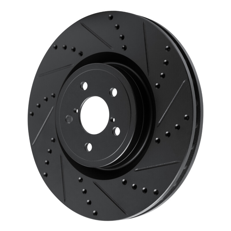 Subaru Impreza Brake Rotor (1) - Front Right - R1 Concepts - Drilled & Slotted - Black - `03-`25